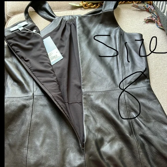 Antonio Melani Jessica Twisted Halter Neck Genuine Leather Sheath Mini Dress - Picture 10 of 16